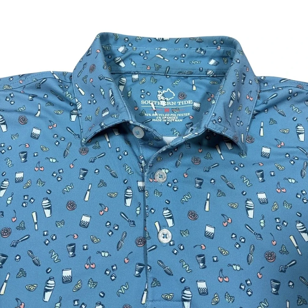 Southern Tide‎ Performance Polo Mens M Hampstead Cocktail Print Short Sleeve